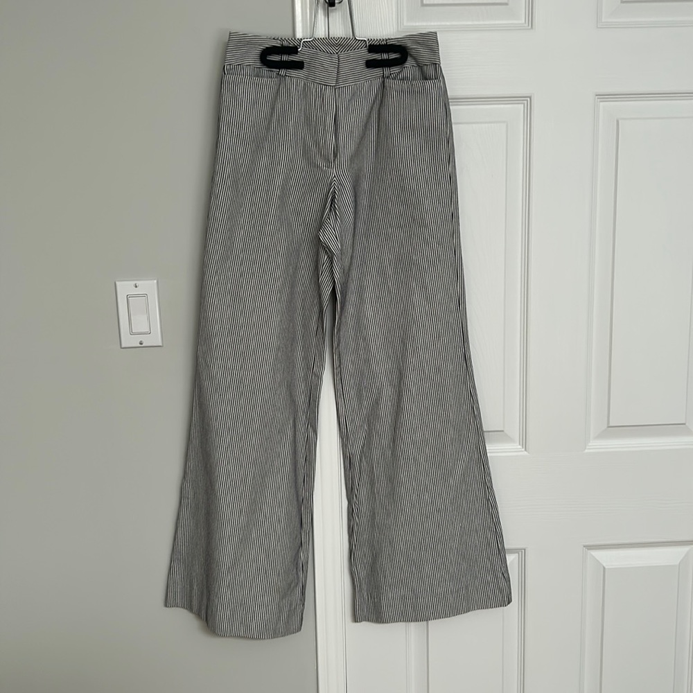 White/navy pinstripe summer pants